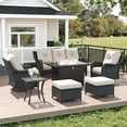 thumbnail image 1 of LayinSun 7 Piece Wicker Outdoor Furniture Set with 6-inch Comfy Cushions, High Back Patio Furniture Set with Swivel Rocking Chairs and Fire Pit Table, 1 of 8