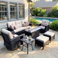 thumbnail image 1 of LayinSun 7 Piece Wicker Patio Furniture Set with Fire Pit Table, Classis Outdoor Conversation 360 Degree Swivel Chairs Set with Coffee Table, 1 of 8