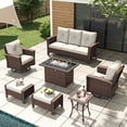 thumbnail image 1 of LayinSun 7 Piece Wicker Patio Furniture Set with Fire Pit Table, Classis Outdoor Conversation 360 Degree Swivel Chairs Set with Coffee Table, 1 of 7