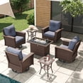 thumbnail image 1 of LayinSun 7 Piece Wicker Patio Furniture Set with Fire Pit Table, Classis Outdoor Conversation 360 Degree Swivel Chairs Set with Coffee Table, 1 of 7
