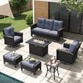 thumbnail image 1 of LayinSun 7 Piece Wicker Patio Furniture Set with Fire Pit Table, Classis Outdoor Conversation 360 Degree Swivel Chairs Set with Coffee Table, 1 of 7
