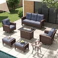 thumbnail image 1 of LayinSun 7 Piece Wicker Patio Furniture Set with Fire Pit Table, Classis Outdoor Conversation 360 Degree Swivel Chairs Set with Coffee Table, 1 of 7