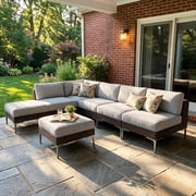 LayinSun 7-Piece Wicker Rattan Patio Furniture Set, Deep Seating Outdoor Modular Sectional Sofa Conversation Set with Thick Cushions for Lawn, Garden