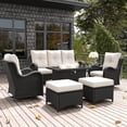 thumbnail image 1 of LayinSun 7 Pieces Outdoor Patio Furniture Set with Fire Pit Table, Rattan Wicker Sectional Swivel Rocker Chairs Sets with Ottomans, Swivel Glider Chairs and Coffee Table, 1 of 8