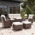 thumbnail image 1 of LayinSun 7 Pieces Outdoor Patio Furniture Set with Fire Pit Table, Rattan Wicker Sectional Swivel Rocker Chairs Sets with Ottomans, Swivel Glider Chairs and Coffee Table, 1 of 8