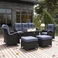 thumbnail image 1 of LayinSun 7 Pieces Outdoor Patio Furniture Set with Fire Pit Table, Rattan Wicker Sectional Swivel Rocker Chairs Sets with Ottomans, Swivel Glider Chairs and Coffee Table, 1 of 8