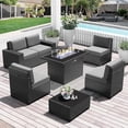 thumbnail image 1 of LayinSun 7 Pieces Outdoor Patio Furniture Set with 44" Fire Pit Table Rattan Sectional Sofa Conversation Sets, 1 of 7