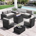 thumbnail image 1 of LayinSun 7 Pieces Outdoor Patio Furniture Set with 44" Fire Pit Table Rattan Sectional Sofa Conversation Sets, 1 of 7
