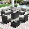 thumbnail image 1 of LayinSun 7 Pieces Outdoor Patio Furniture Set with 44" Fire Pit Table Rattan Sectional Sofa Conversation Sets, 1 of 7