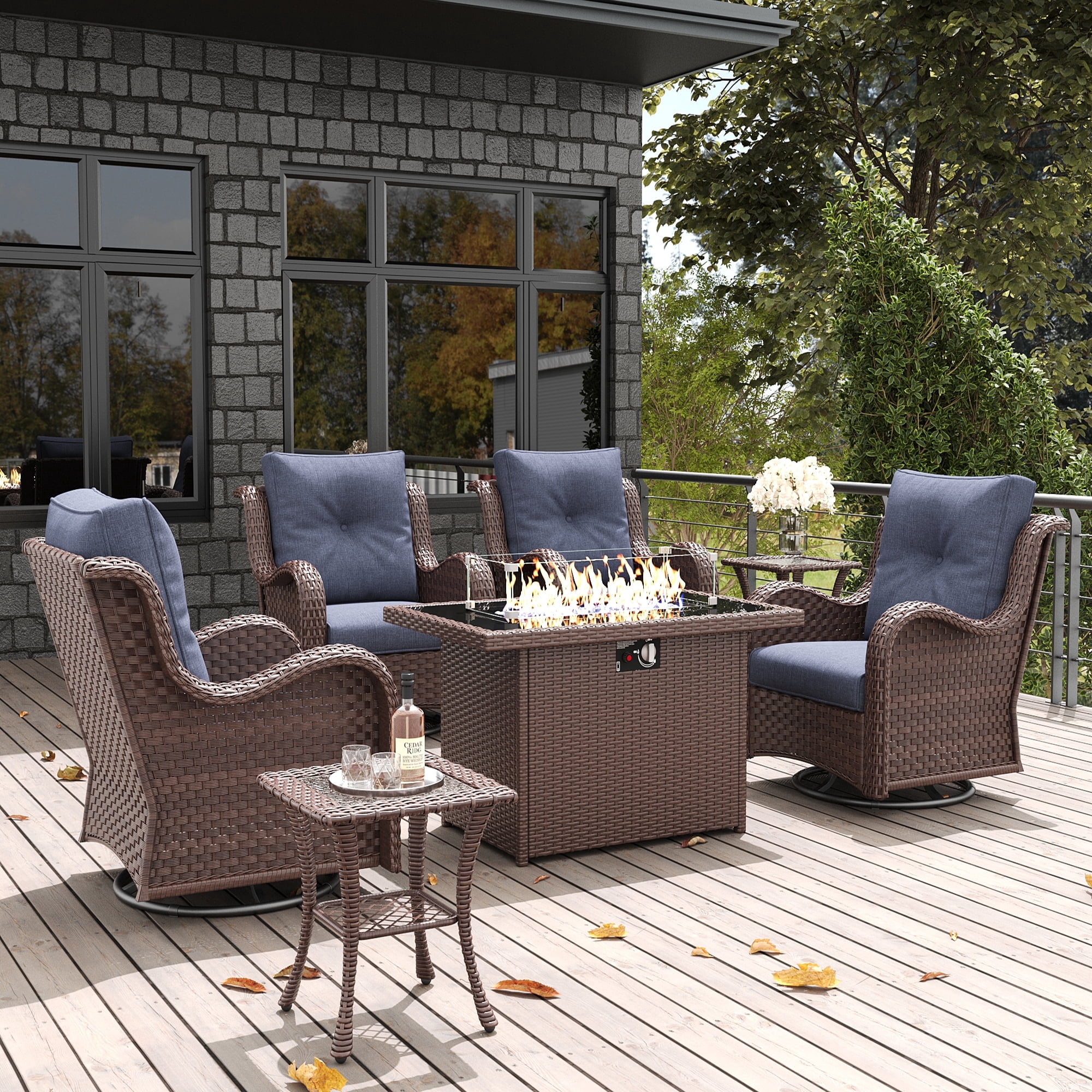 LayinSun 7 Pieces Outdoor Patio Furniture Set with Fire Pit Table
