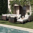 thumbnail image 1 of LayinSun 8-Piece Outdoor Modular Wicker Sectional Sofa with Fire Pit Table, Patio Furniture Conversation Set with Deep Seating and Thick Cushions, 1 of 10