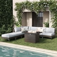 thumbnail image 1 of LayinSun 8-Piece Outdoor Modular Wicker Sectional Sofa with Fire Pit Table, Patio Furniture Conversation Set with Deep Seating and Thick Cushions, 1 of 10