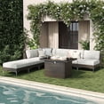 thumbnail image 1 of LayinSun 8-Piece Outdoor Modular Wicker Sectional Sofa with Fire Pit Table, Patio Furniture Conversation Set with Deep Seating and Thick Cushions, 1 of 10