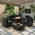 thumbnail image 1 of LayinSun 8 Piece Patio Furniture Set with 44" Propane Gas Fire Pit Table, Outdoor Sectional Conversation Set Wicker Rattan Sofa Set with Coffee Table, 1 of 7