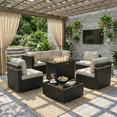 thumbnail image 1 of LayinSun 8 Piece Patio Furniture Set with 44" Propane Gas Fire Pit Table, Outdoor Sectional Conversation Set Wicker Rattan Sofa Set with Coffee Table, 1 of 7