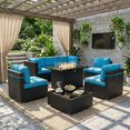 thumbnail image 1 of LayinSun 8 Piece Patio Furniture Set with 44" Propane Gas Fire Pit Table, Outdoor Sectional Conversation Set Wicker Rattan Sofa Set with Coffee Table, 1 of 7