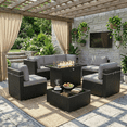 thumbnail image 1 of LayinSun 8 Piece Patio Furniture Set with 44" Propane Gas Fire Pit Table, Outdoor Sectional Conversation Set Wicker Rattan Sofa Set with Coffee Table, 1 of 7