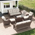 thumbnail image 1 of LayinSun 8 Piece Wicker Outdoor Furniture Set with 6-inch Comfy Cushions, High Back Patio Furniture Set with Swivel Rocking Chairs and Fire Pit Table, 1 of 10
