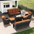 thumbnail image 1 of LayinSun 8 Piece Wicker Outdoor Furniture Set with 6-inch Comfy Cushions, High Back Patio Furniture Set with Swivel Rocking Chairs and Fire Pit Table, 1 of 9