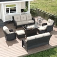 thumbnail image 1 of LayinSun 8 Piece Wicker Outdoor Furniture Set with 6-inch Comfy Cushions, High Back Patio Furniture Set with Swivel Rocking Chairs and Fire Pit Table, 1 of 9