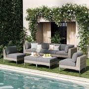 LayinSun 8-Piece Wicker Rattan Patio Furniture Set, Deep Seating Outdoor Modular Sectional Sofa Conversation Set with Thick Cushions for Lawn, Garden