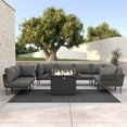 thumbnail image 1 of LayinSun 9 Pieces Aluminum Patio Furniture Set, Modern Modular Sectional Sofa with Fire Pit Table and Upgrade Thickness Cushion, 1 of 8