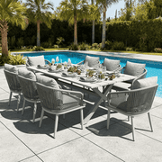 LayinSun 9 Pieces Outdoor Patio Dining Set, Aluminium Rectangular Dining Table and Wicker Rattan Chairs Set for Outside Backyard, Poolside