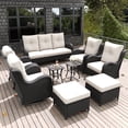 thumbnail image 1 of LayinSun 9 Pieces Outdoor Patio Furniture Set, Rattan Wicker Sectional Swivel Rocker Chairs Sets with Ottomans, Swivel Glider Chairs,Single Chairs and Coffee Table, 1 of 8