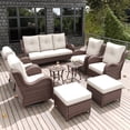 thumbnail image 1 of LayinSun 9 Pieces Outdoor Patio Furniture Set, Rattan Wicker Sectional Swivel Rocker Chairs Sets with Ottomans, Swivel Glider Chairs,Single Chairs and Coffee Table, 1 of 8