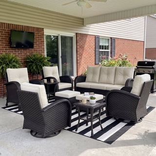 LayinSun 9 Pieces Outdoor Patio Furniture Set, Rattan Wicker Sectional Swivel Rocker Chairs Sets