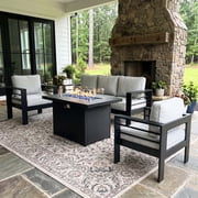 LayinSun Aluminum Furniture Set with Fire Pit Table, 4 Pieces Patio Sectional Conversation Chat Sofa Modern Seating Set