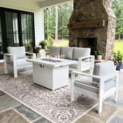 LayinSun Aluminum Furniture Set with Fire Pit Table, 4 Pieces Patio Sectional Conversation Chat Sofa Modern Seating Set