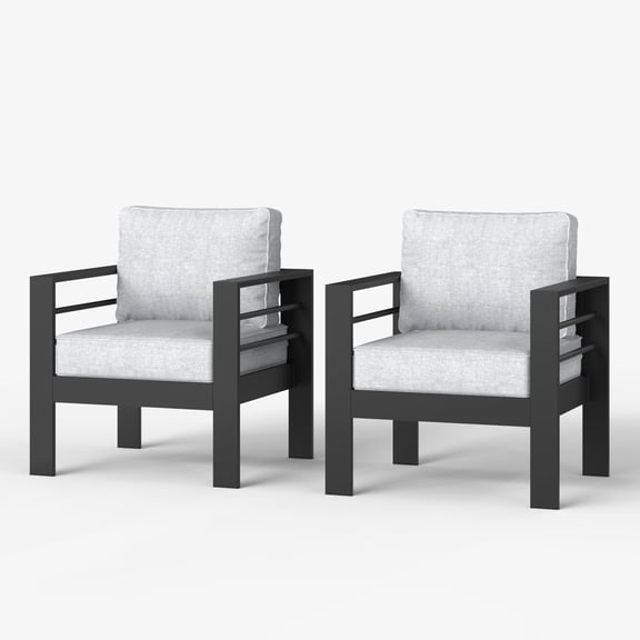 LayinSun Aluminum Outdoor Patio Armchair, 2 PCS Single Sofa Chair with Cushions