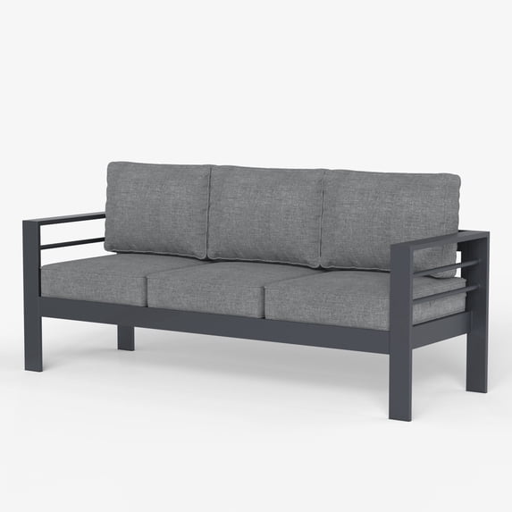 LayinSun Aluminum Outdoor Patio Metal Couch, 3-Seat Sofa Chair with Cushions