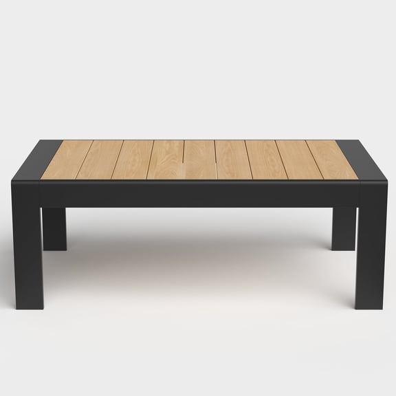 LayinSun Aluminum Outdoor Patio Wood Grain Coffee Table Modern Rectangle End Table