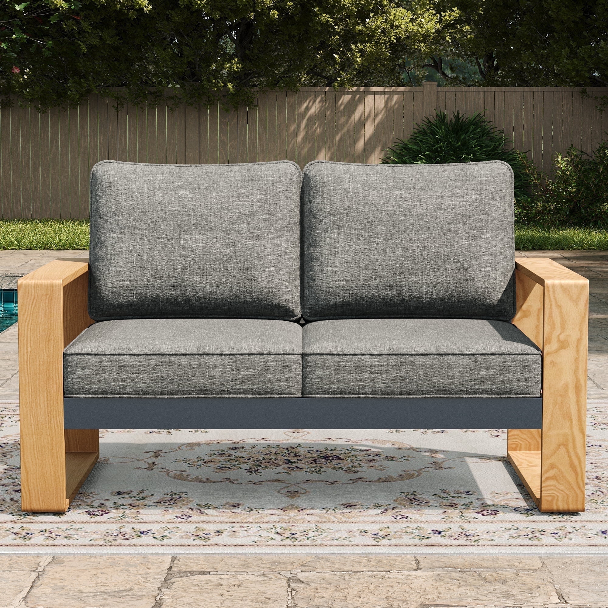 LayinSun Aluminum Patio Furniture Set 2 Seat Loveseat, Oversized Seat with Hight Back, Outdoor Conversation Sets for Porch, Balcony, Deck