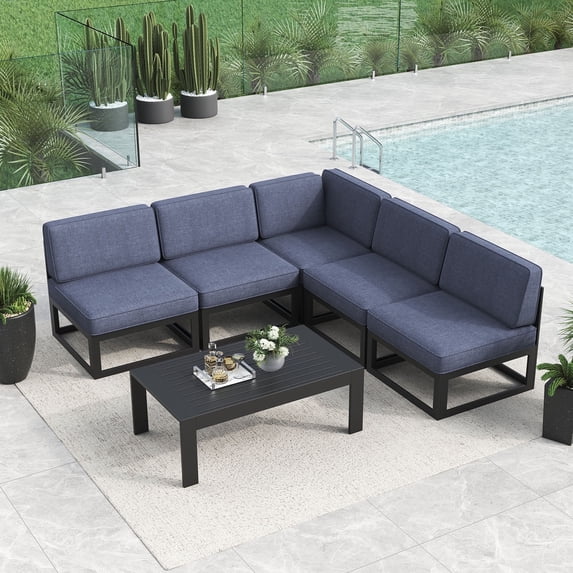 LayinSun Large Aluminum Patio Furniture Set, 6 Pieces Modern Outdoor Conversation Set Sectional Metal Sofa Set with Olefin Cushion