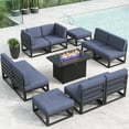 thumbnail image 1 of LayinSun Large Aluminum Patio Furniture Set with Fire Pit Table, 11 Pieces Modern Outdoor Conversation Set Sectional Metal Sofa Set with Olefin Cushion, 1 of 10