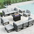 thumbnail image 1 of LayinSun Large Aluminum Patio Furniture Set with Fire Pit Table, 11 Pieces Modern Outdoor Conversation Set Sectional Metal Sofa Set with Olefin Cushion, 1 of 10