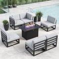 thumbnail image 1 of LayinSun Large Aluminum Patio Furniture Set with Fire Pit Table, 7 Pieces Modern Outdoor Conversation Set Sectional Metal Sofa Set with Olefin Cushion, 1 of 10
