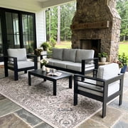 LayinSun Outdoor Aluminum Furniture Set, 4 Pieces Patio Sectional Conversation Chat Sofa Modern Seating Set with Coffee Table