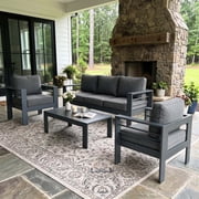 LayinSun Outdoor Aluminum Furniture Set, 4 Pieces Patio Sectional Conversation Chat Sofa Modern Seating Set with Coffee Table