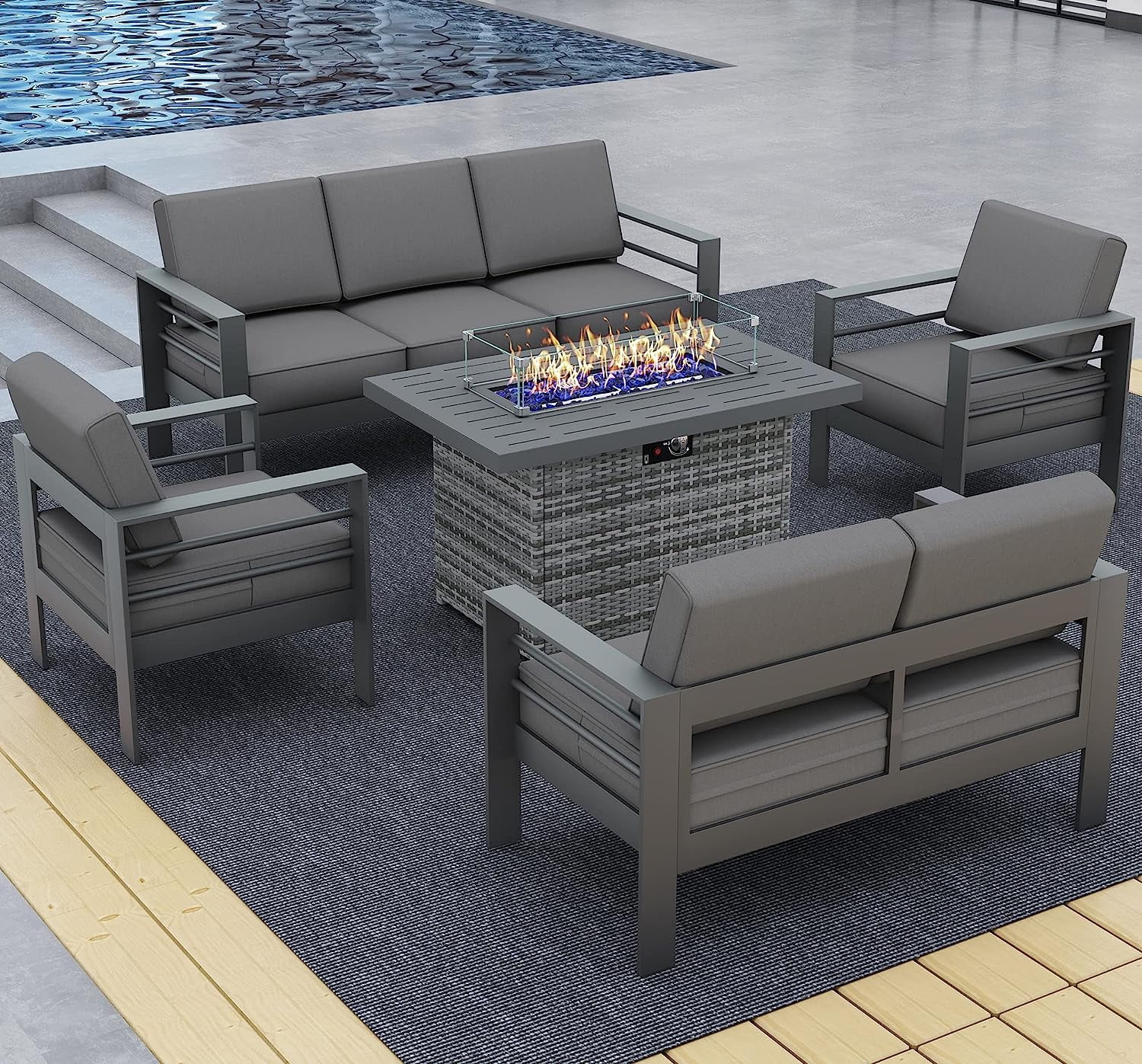 LayinSun Outdoor Aluminum Furniture Set 5 Pieces Patio Sectional