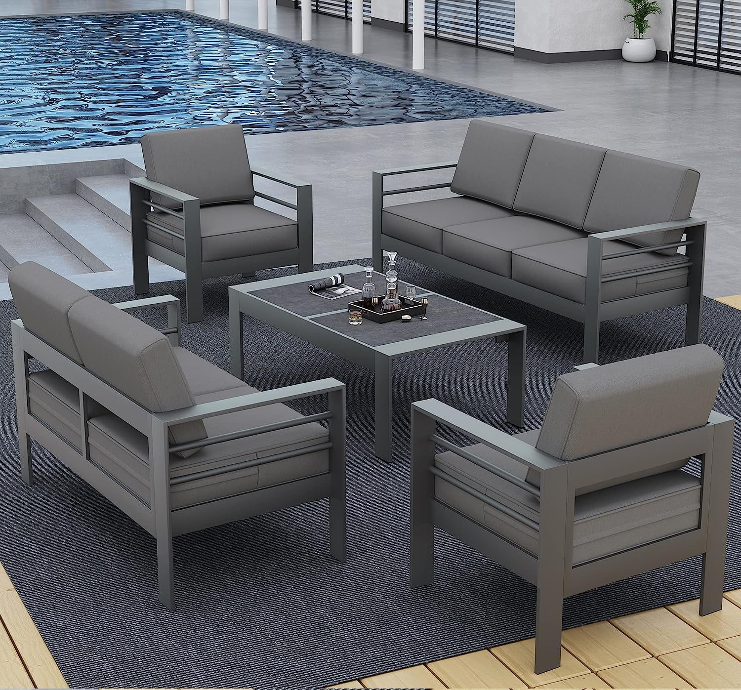 LayinSun Outdoor Aluminum Furniture Set 5 Pieces Patio Sectional