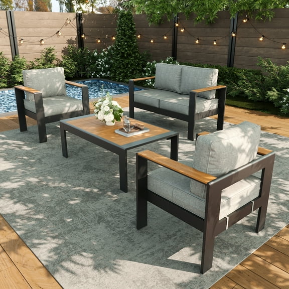 LayinSun Outdoor Aluminum Furniture Set with Coffee Table, Modern Patio Conversation Sets for Porch, Backyard