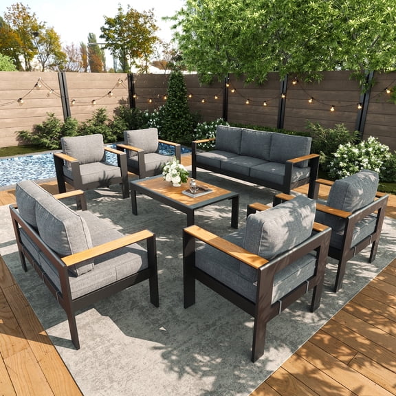LayinSun Outdoor Aluminum Furniture Set with Coffee Table, Modern Patio Conversation Sets for Porch, Backyard