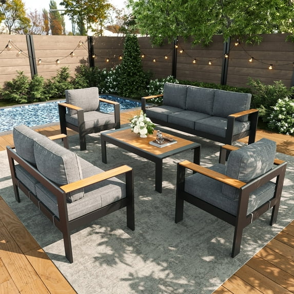 LayinSun Outdoor Aluminum Furniture Set with Coffee Table, Modern Patio Conversation Sets for Porch, Backyard