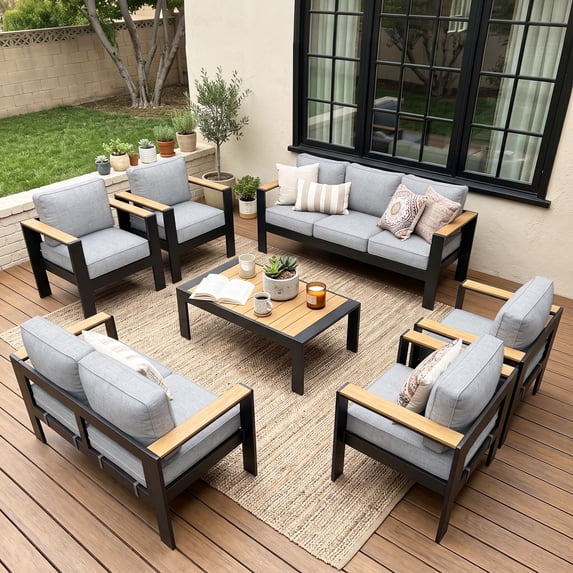 LayinSun Outdoor Aluminum Furniture Set with Coffee Table, Modern Patio Conversation Sets for Porch, Backyard