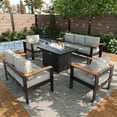 thumbnail image 1 of LayinSun Outdoor Aluminum Furniture Set with Fire Pit Table, Modern Patio Conversation Sets for Porch, Backyard, 1 of 9