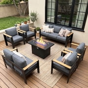 LayinSun Outdoor Aluminum Furniture Set with Fire Pit Table, Modern Patio Conversation Sets for Porch, Backyard